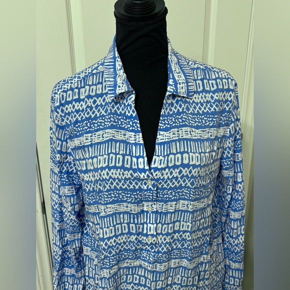 Southern Tide Large Casey Island Batik TUnic Henley pullover blue top blouse - Picture 13 of 16